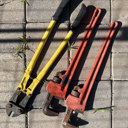24 inch pipe wrenches and bolt cutter