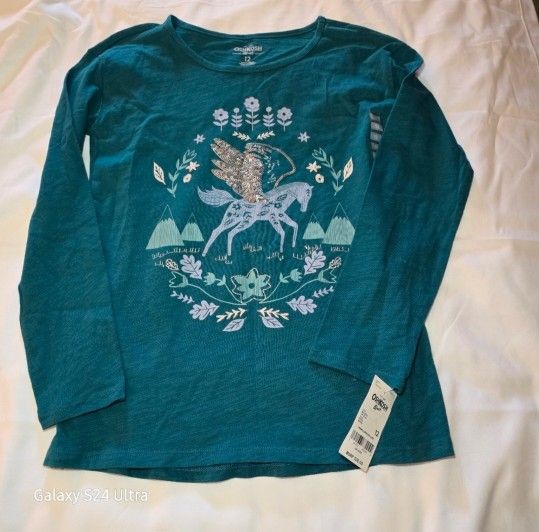 Oshkosh B'Gosh Long Sleeve Top Size 12 Aqua