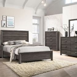 4 PCs Bedroom Set Dresser Mirror  Nightstand And Queen Bed 