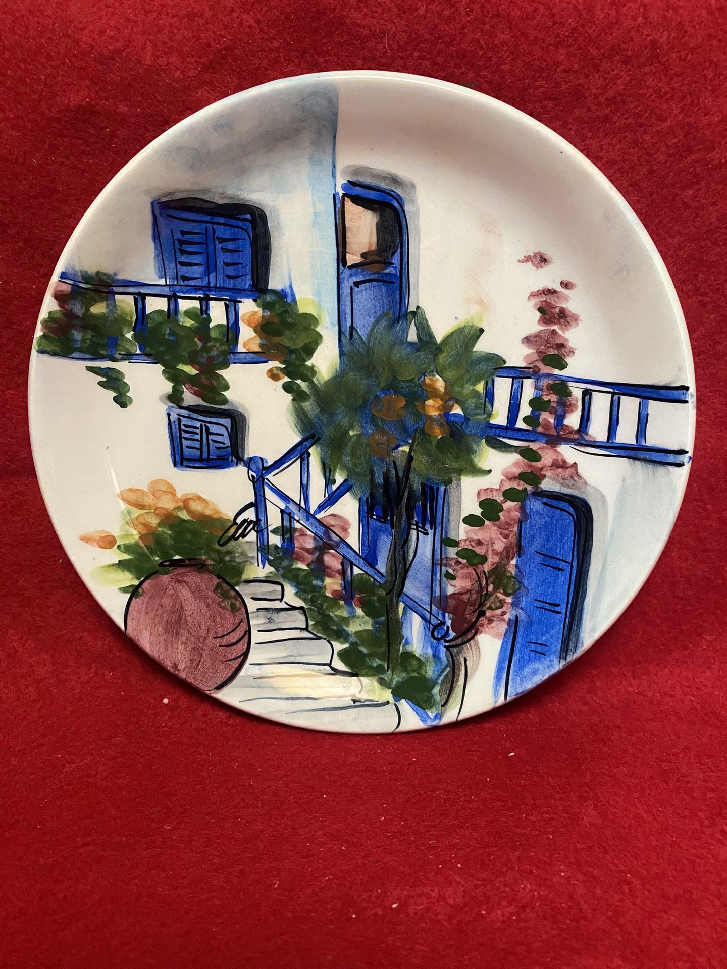 6.25 Inch Handmade Hand Painted Blue Ceramic Wall Hanging Plate Imported From Greece