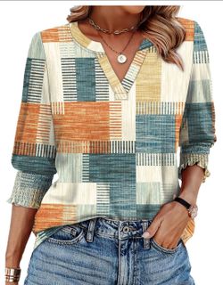 3/4 Length Sleeve Womens Tops Summer Shirts Spring Vacation Outfits Dressy Casual Trendy Fall/size L