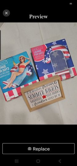 Patriotic July 4th Bundle Pool Hammock Floats NIB + Reversible Wood Framed Decor