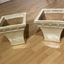 Of 2 Heavy Duty Outdoor Glazed Pots Creamy Lemon Color With Drainage Holes