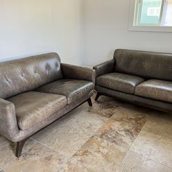 Grey Mid Century Modern Leather Couches 
