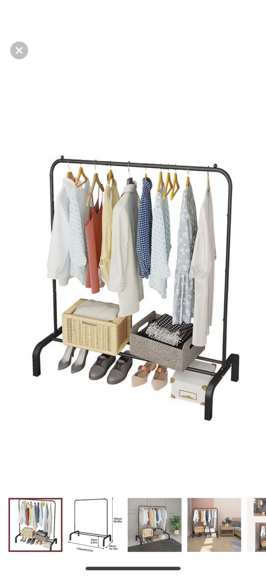Metal Clothing Rack, 43.3 Inches Garment Rack w Bottom Shelf for Hanging Clothes