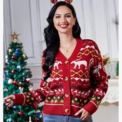 Women's Ugly Christmas Sweater Long Sleeve Open Front Knitted Cardigan Holiday Sweaters with Cute Patterns