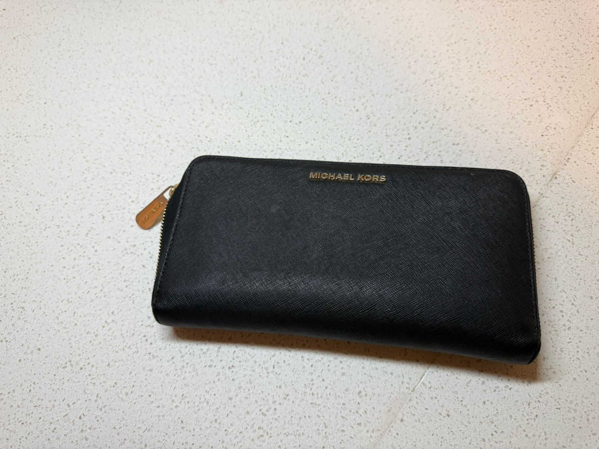 Michael Kors Black and Gold Zip-Around Wallet