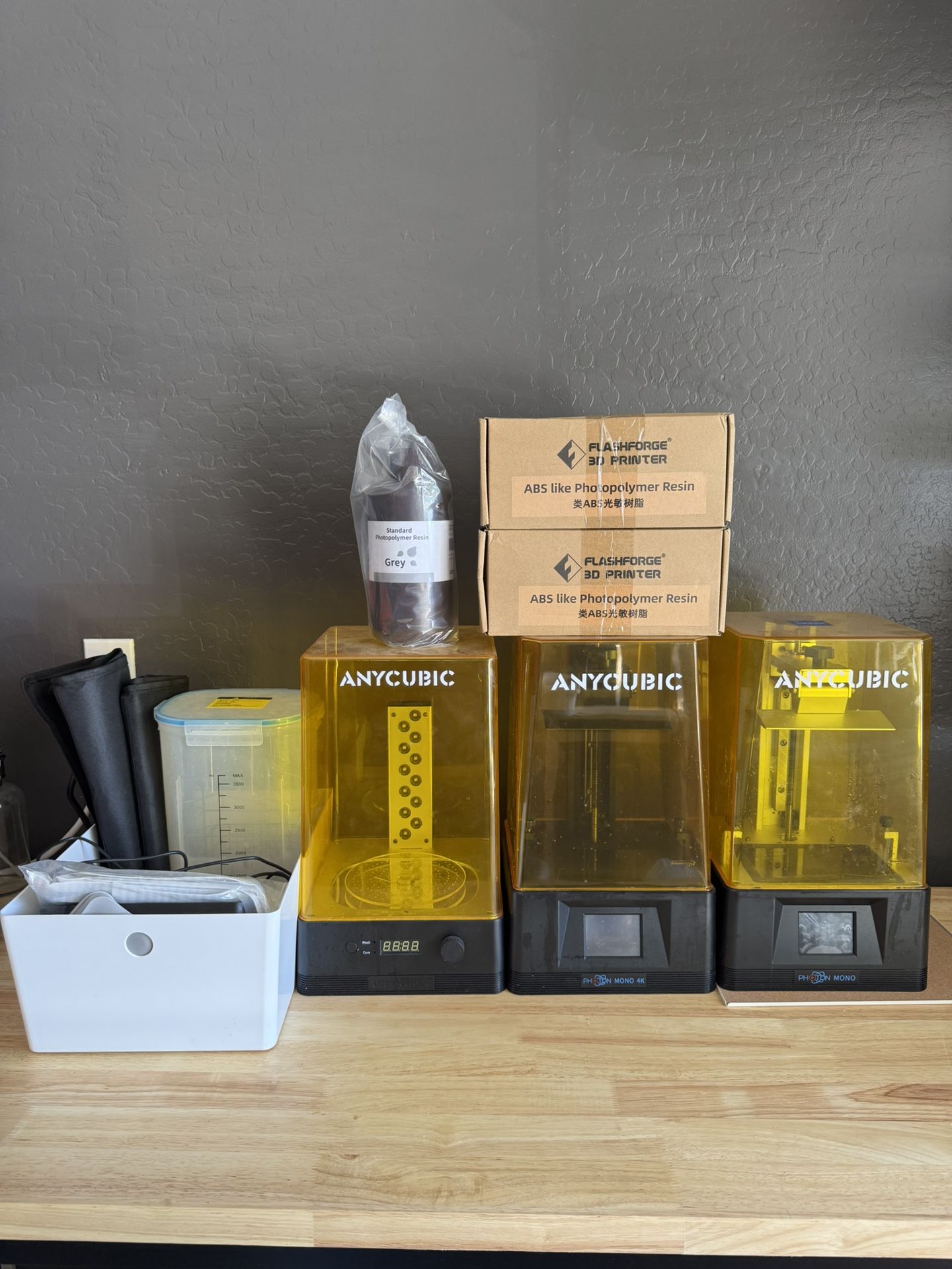 Two Anycubic Resin Printers, Curing Station And Accessories