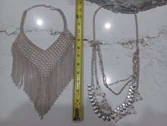 Stella & Dot Sutton convertible statement necklace. Chainmail Tassel Collar Necklace
