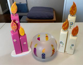 BIRTHDAY DECORATIONS WOODEN CANDLES & GLASS CANDLE HOLDER