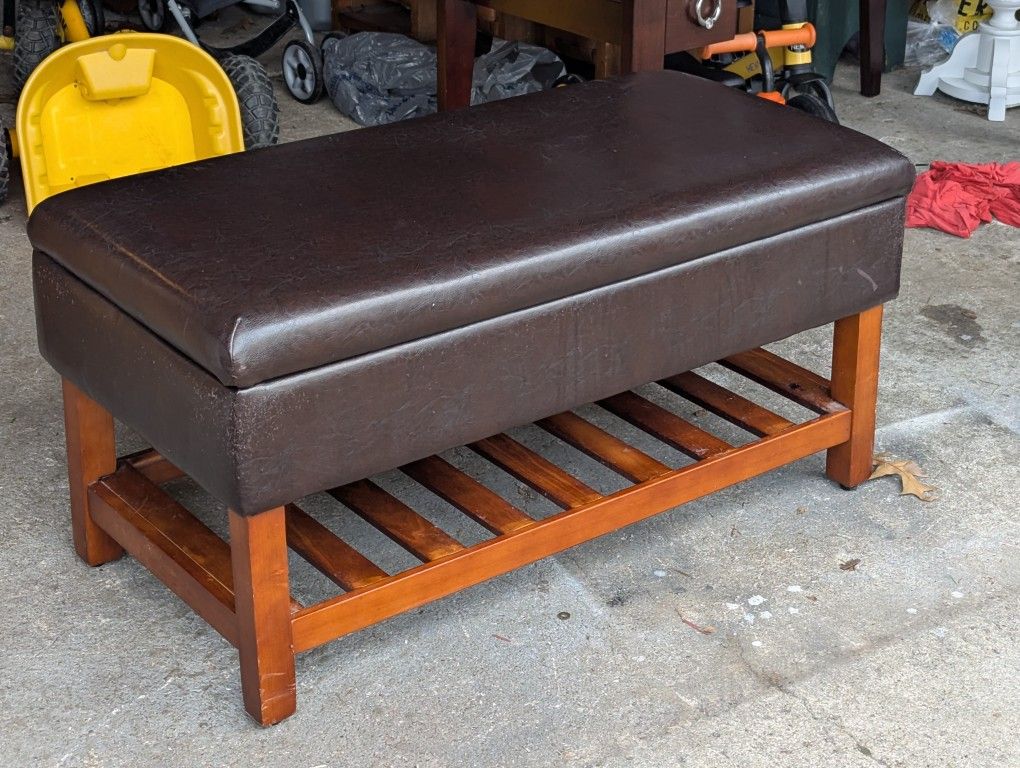 brown leather storage bench