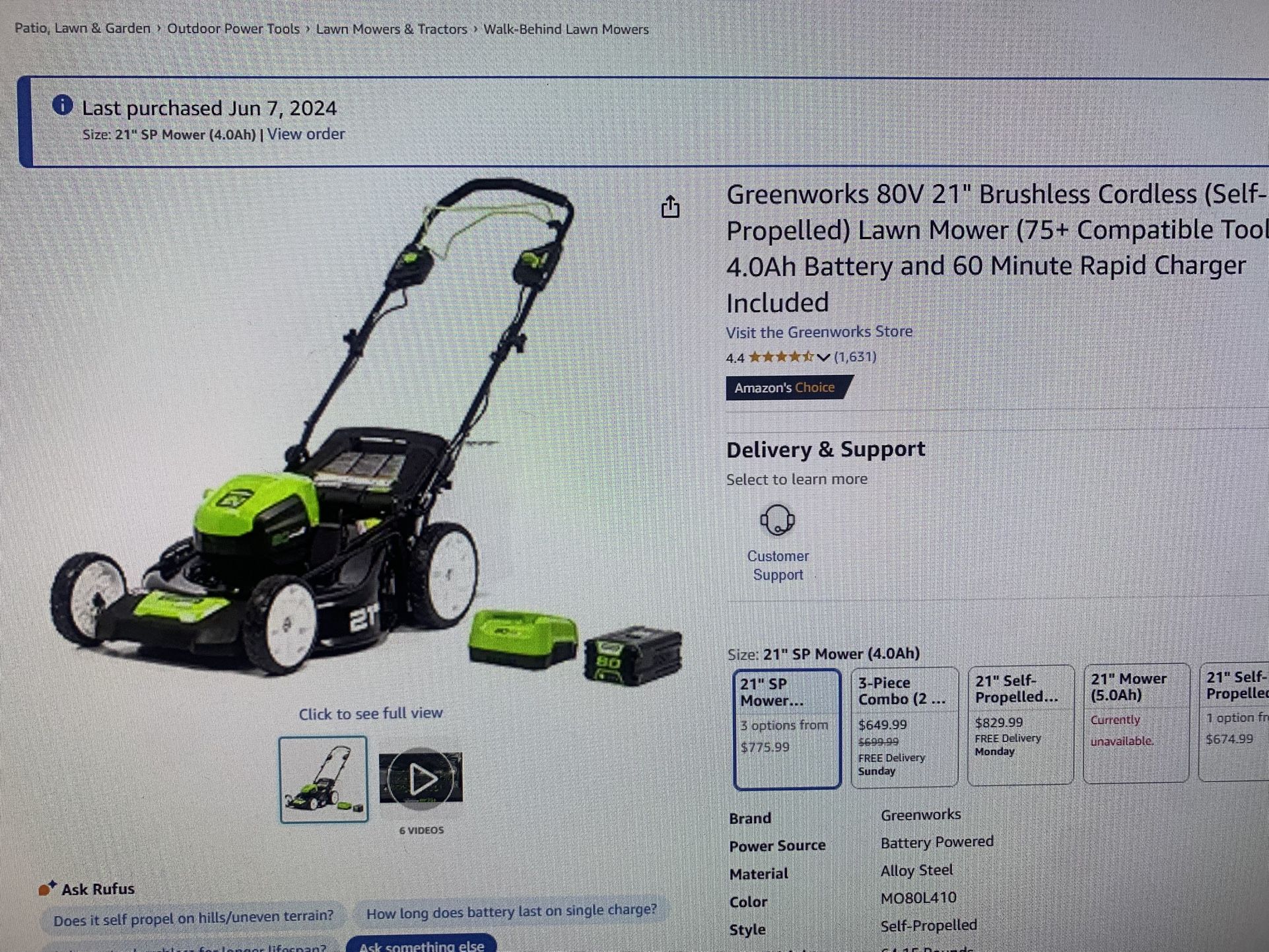 80 V Electric Lawn Mower With Battery