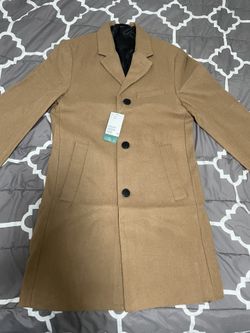 New H&M Coat Men 38R (small) Size Beige Dark (Camel) Color