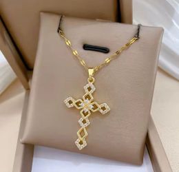 Gold-Tone Cross Pendant Necklace with CZ Stones