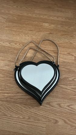3 Heart-Shaped Wall Mirrors with Rope Hanger