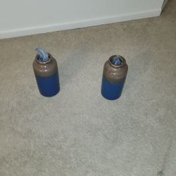 2 Tall Blue and Brown Vases