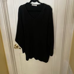 Silhouettes 2X Sweater Black Pullover Slouchy V-Neck Long Slv Tunic Length