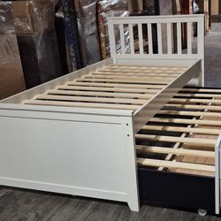 Twin Size Bed Frame With Trundle And Drawers