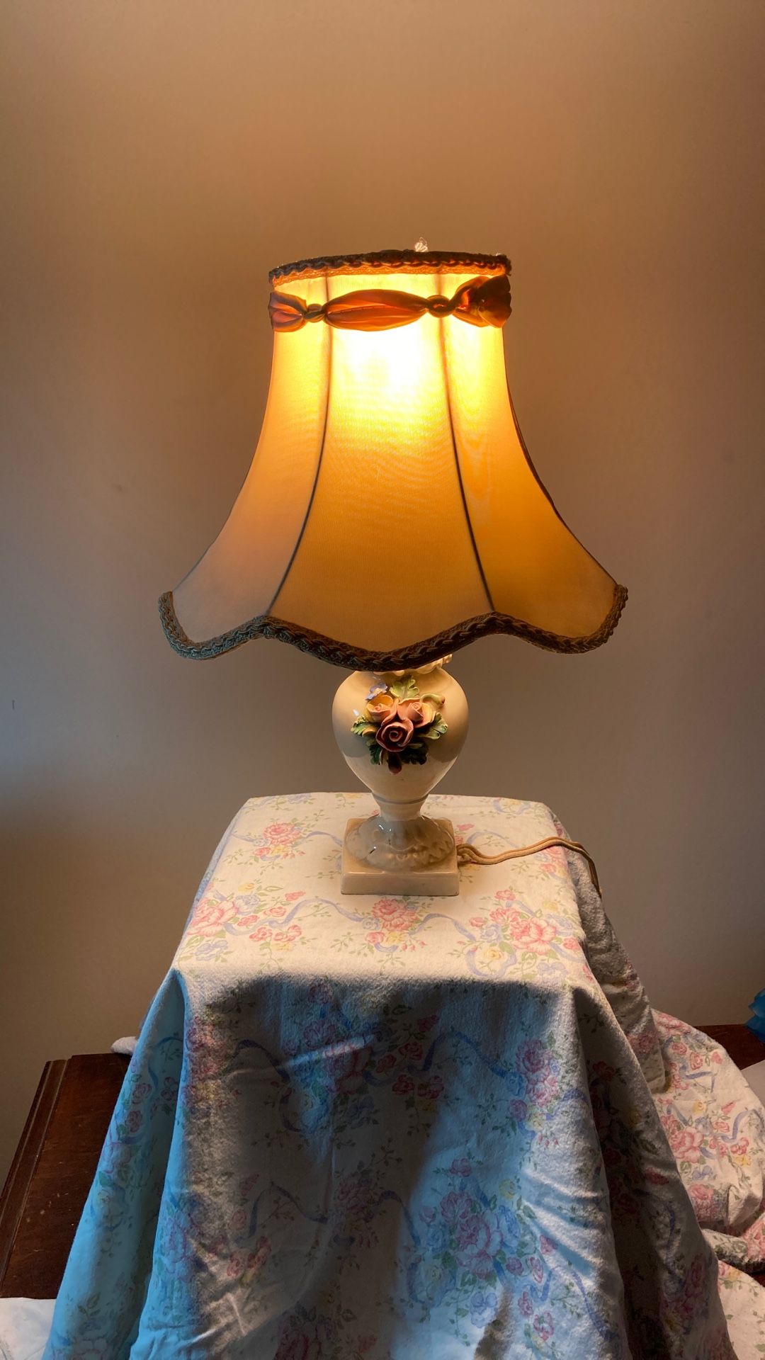 Vintage Antique Porcelain Table Lamp With Floral Accents And Vintage Antique Lamp Shade