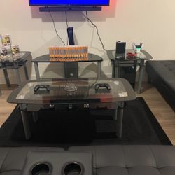 Glass Black Coffee Table And End Tables Set