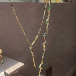 Green/Gold Long Necklace