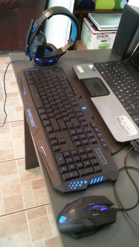 SPORTSBOT SS301 BLUE LED gaming over- ear headset, keyboard and mouse combo set