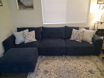 Navy Blue Sectional Sofa with Ottoman