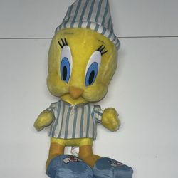 Looney Tunes Tweety Bird Plush In Pajamas Stuffed Animal Warner Bros VTG 90s 