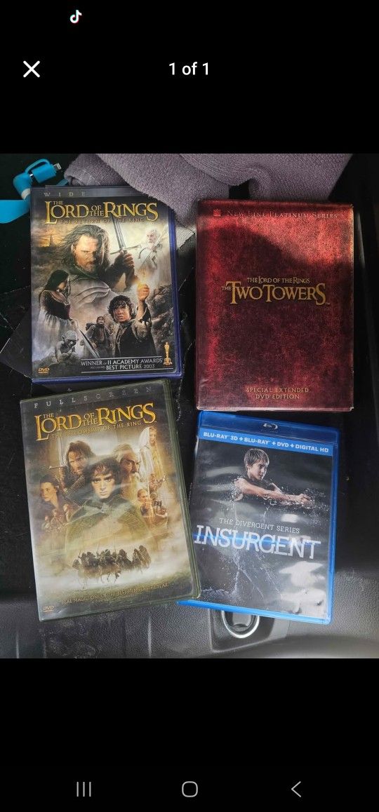 DVD Movies, 3$ Each, 5$ Two Towers Set