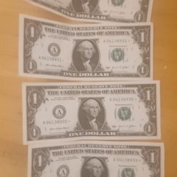 2021 $1 Star Notes 4 Consecutive Low Serial Numbers