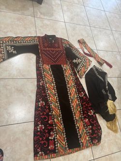 Black velvet Palestinian thoub thobe thob tatreez and embroidery