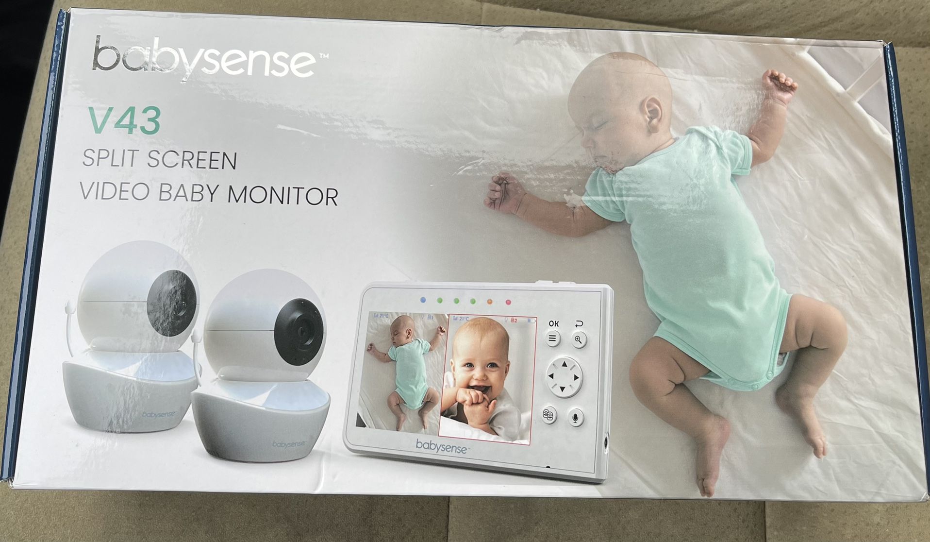 Monitor de bebé con pantalla dividida HD de 5 pulgadas, monitor de video Babysense con cámara y audio, dos cámaras HD con PTZ remoto, luz nocturna, ra