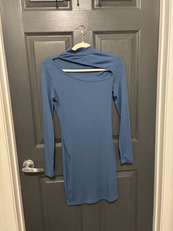 Blue Long Sleeve Cutout Mini Dress