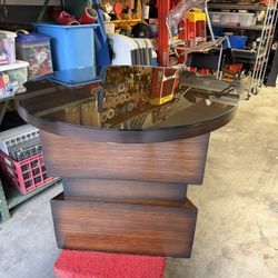 Modern Round Glass Side Table – Solid Wood Base 