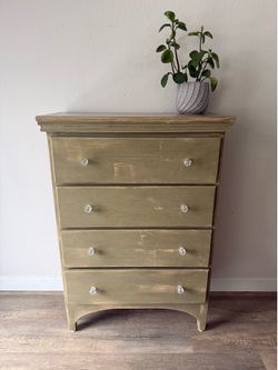 GLORIOUS Dresser - Distressed Sage Green - 4-Drawer - clear glass pulls - delivery available