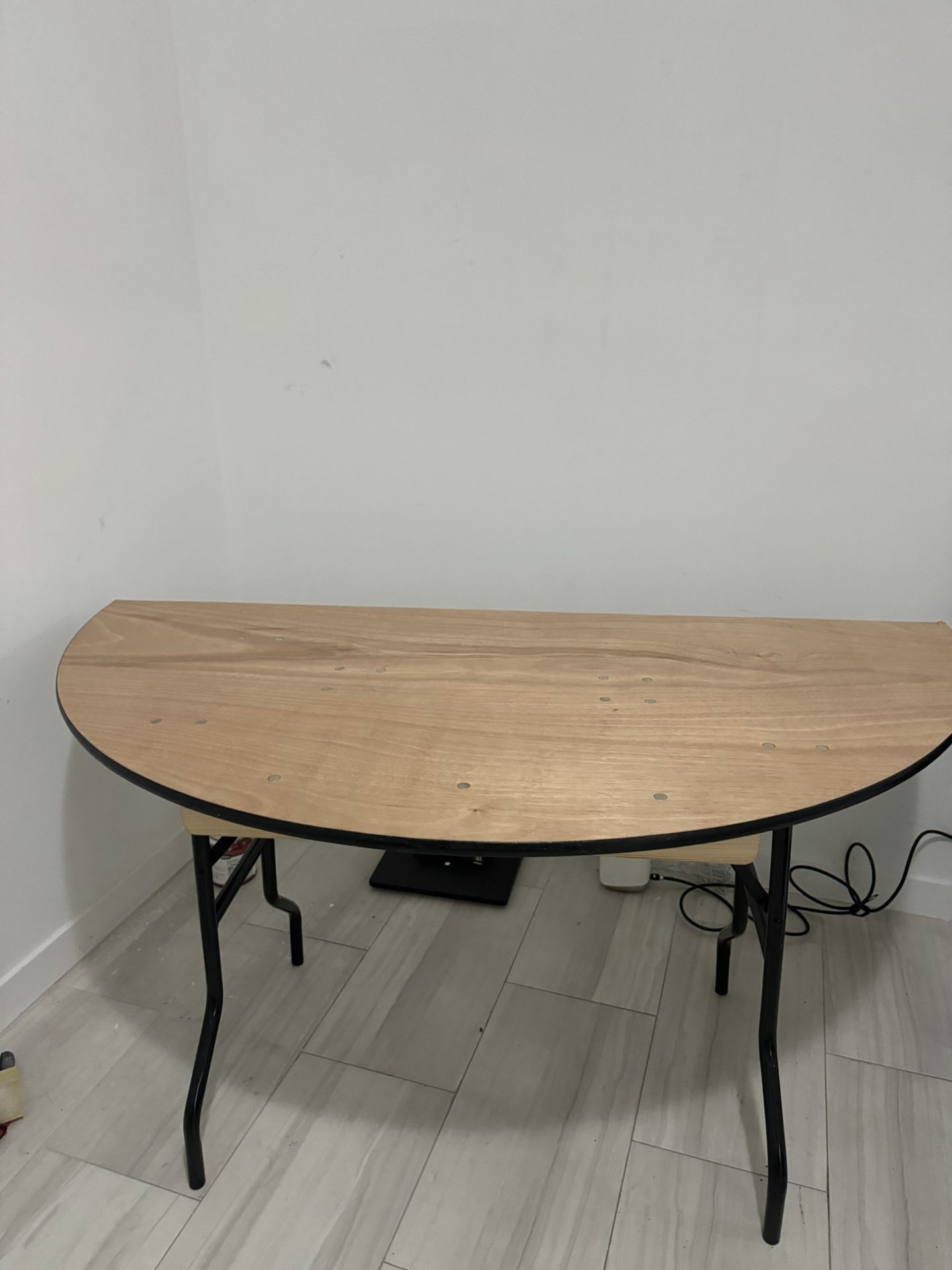 Half-Moon Wood Table with Metal Legs — Great for Office, Entryway, or Vanity