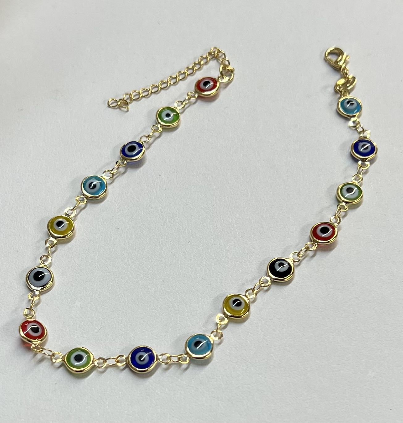 Multi Color Eyes Anklet Available In 9.5”10”10.5”11” Long Best Quality 18k Gold Filled 
