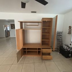 Wood Entertainment Center / TV Wall Unit with Glass Doors – $150 OBO