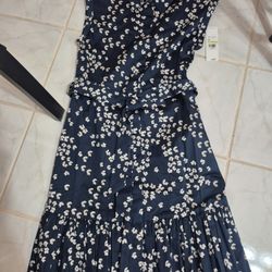 $129 Calvin Klein Flared Midi Shirt Dress, Sise 4, Dark Blue/beige Last One
