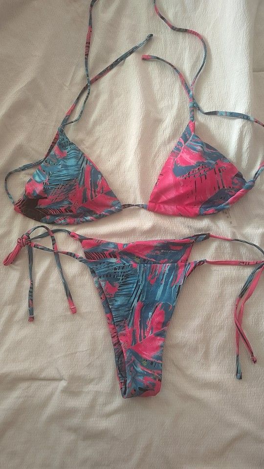 Shein Electric Pink And Turquoise Two Piece Bikini 👙