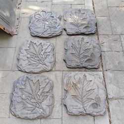 Garden stepping stones with leaf impressions