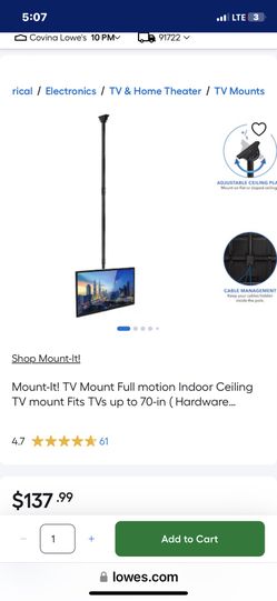 Mount -it Tv Mount full motion Ceiling Tv Mount Fits Up To 70 Inch Tvs