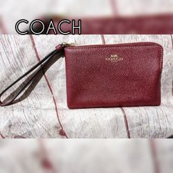 COACH wristlet coin/money pouch cross-grain leather burgundy wine color