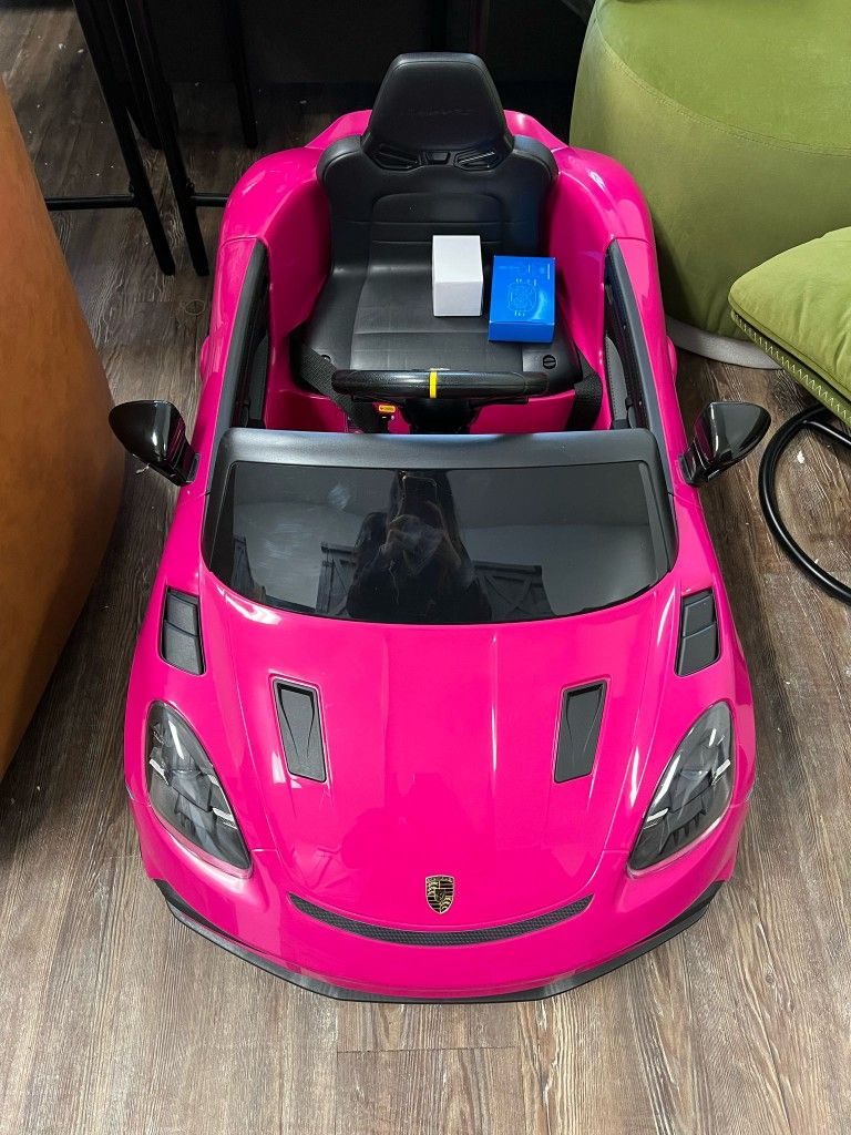 12V Ride on Car Licensed Porsche 718, Kids Electric Car with Remote Control, Front/Rear LED Light, Radio, USB/AUX, Openable Doors, Suspension Function
