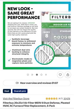 Filterbuy 20x25x1 MERV 8 Air Filter 6-Pack