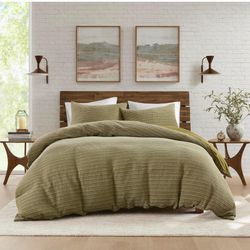 Woolrich King Duvet Cover Set Cotton Waffle Pre-Stone Washed, Oversized Duvet Cover King Size Bed, All Season Soft Bedding Cover King Size, Shams, Lyo