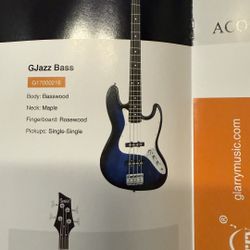  GJazz Electric Bass Guitar White pickguard Blue