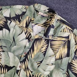 Tommy Bahama Mens Camp Shirt XL 100% Silk Hawaiian Black Green Palm Leaf SS