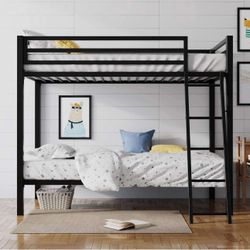 Toddlers, Loft Bunk Bed Twin Over Twin Size with Ladder and Guardrail,,Black S-34