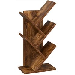 Finnhomy 5-Tier Tree Bookshelf – Rustic Brown